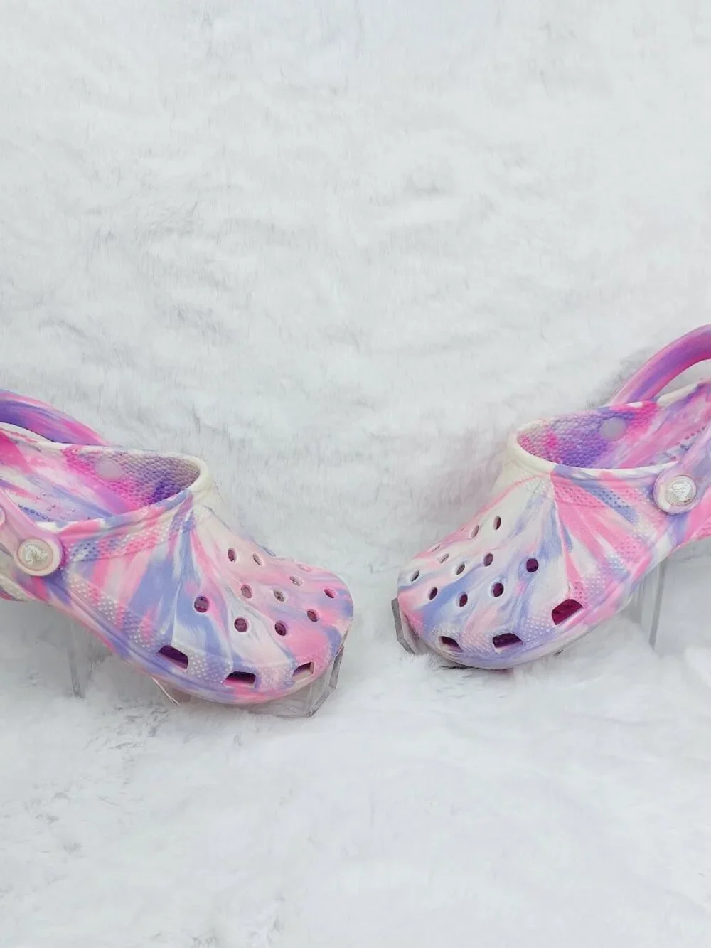 Crocs Girl's Purple Pink Classic Marble Adjustable Slip-On Casual Clogs Size 6